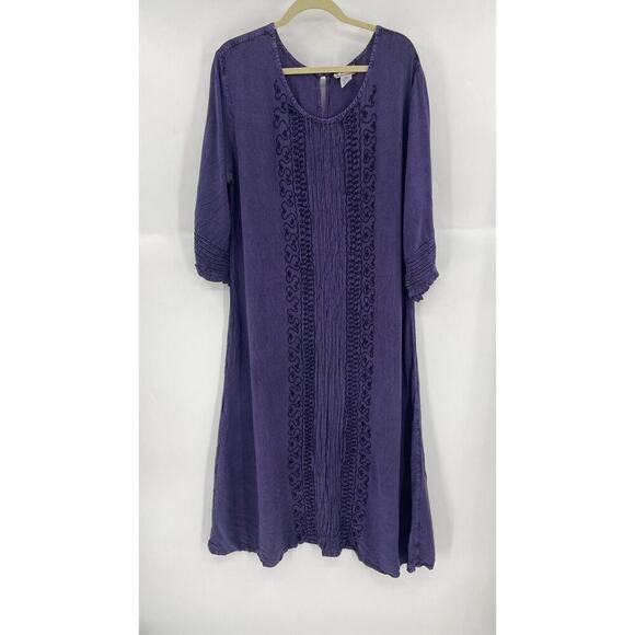 Vintage Just Cruising Midi Dress Womens 1X Purple Ruffles Pleated Embroidered - Picture 1 of 13